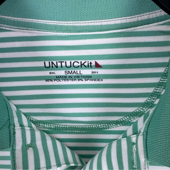 UNTUCKit Mint Green and White Striped Polo Size Small - Picture 3 of 4